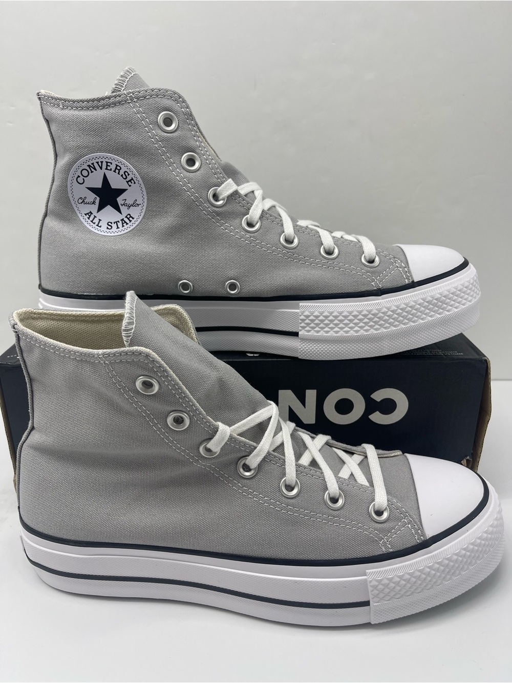 Converse WMNS Sz 9 A12956F CTAS LIFT HI GREY AREA/WHITE/BLACK Platform Sneakers